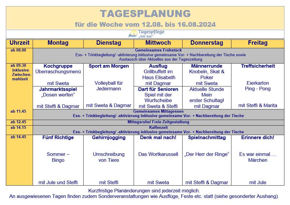 Tagesplan vom 12.08. bis 16.08.2024