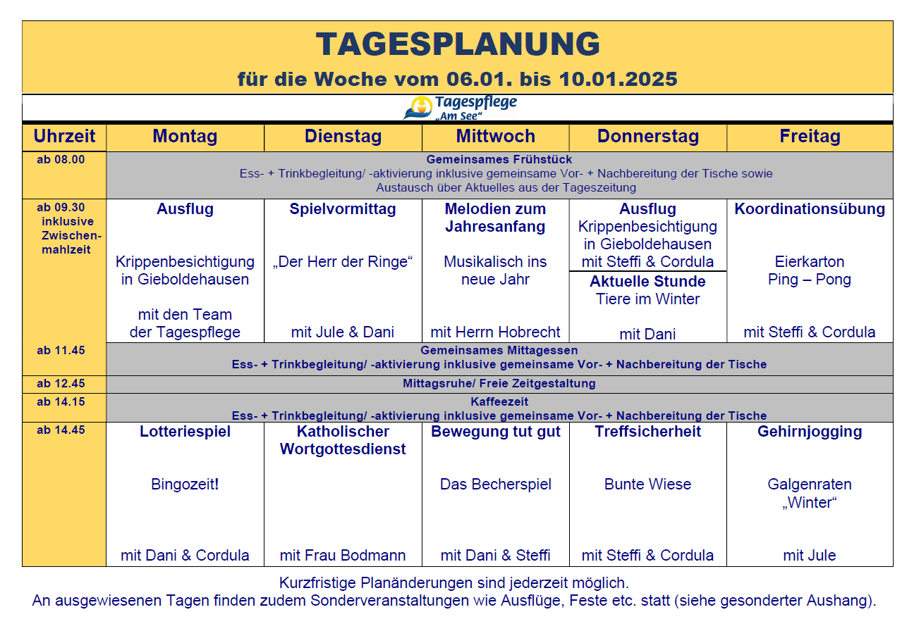 Tagesplan vom 06.01.-10.01.2025