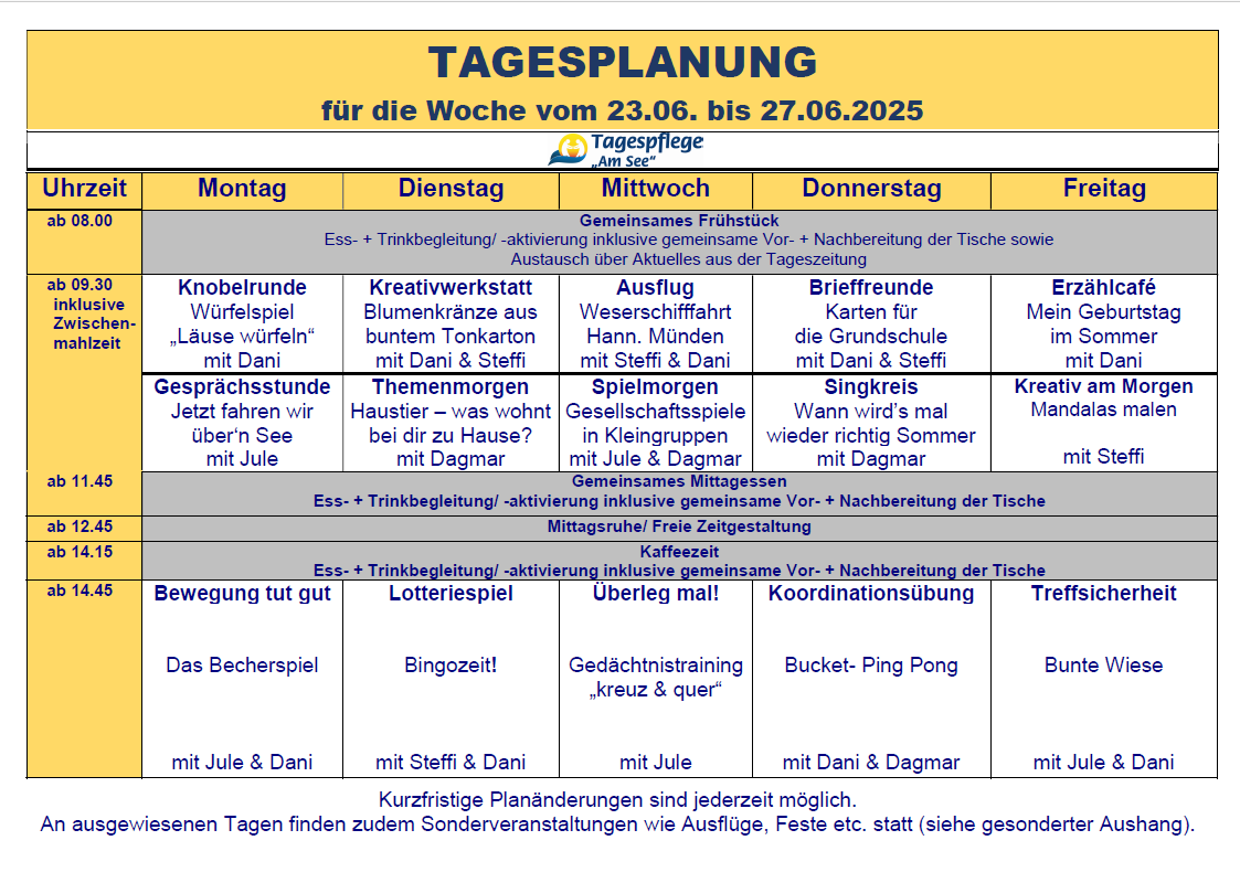 Tagesplan vom 23.06. bis 27.06.2025