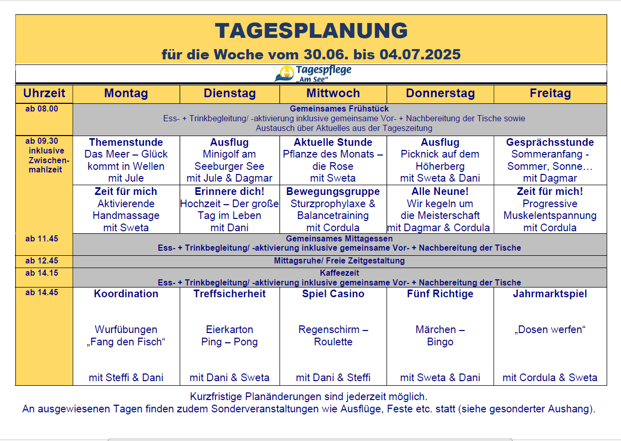 Tagesplan vom 23.06. bis 27.06.2025